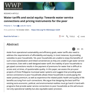 NEW PUB FROM EDGES MEMBER LEILA HARRIS: WATER TARIFFS AND SOCIAL EQUITY: TOWARDS WATER SERVICE CONNECTIONS AND PRICING INSTRUMENTS FOR THE POOR